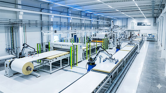 Automated manufacturing line ensuring precise flatness for cleanroom panels
