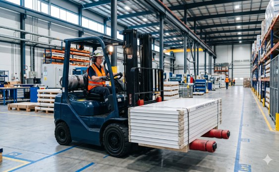 Certified logistics and safety handling for cleanroom panels using N1 forklift operations
