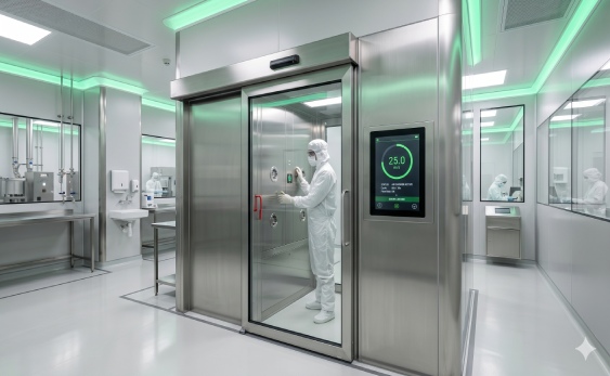 Industrial air shower with HMI control meeting ISO 14644-14 standards 2026
