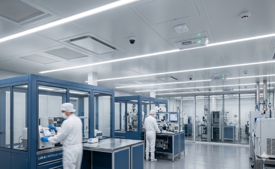 WONCLEAN high-performance modular laboratory interior featuring prefabricated cleanroom ceiling panels and integrated environmental controls