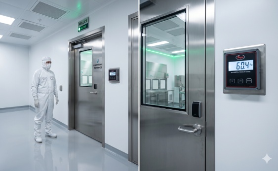 Wonclean 2026 GMP standard cleanroom stainless steel door with automatic airtight sealing and flush-mounted cleanroom windows for pharmaceutical lab
