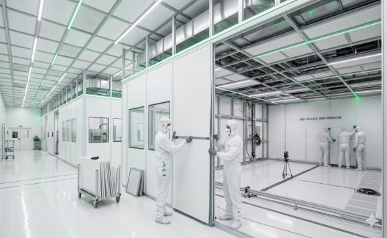 Wonclean modular cleanroom installation for semiconductor fabrication showcasing high-precision wall panels and ISO 14644 compliant design