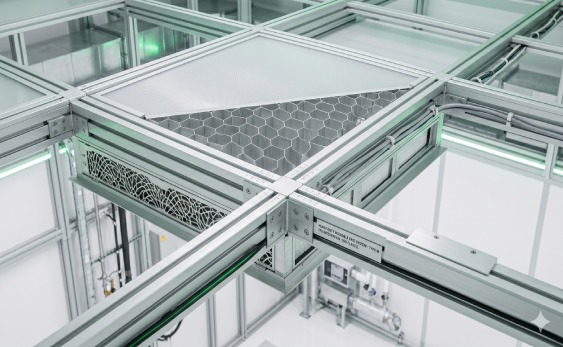 Advanced Cleanroom FFU ceiling grid system by Wonclean featuring walkable aluminum profiles for semiconductor ISO 5 environments