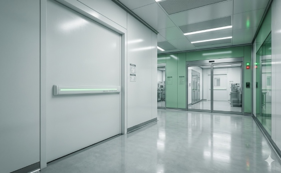 WONCLEAN cleanroom stainless steel doors with integrated automated interlocking relays in a high-security biocontainment laboratory