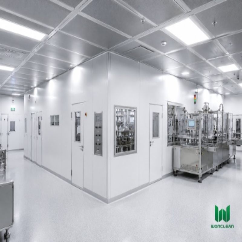 Qilu Pharm modular clean room interior with seamless sandwich panels and ceiling grid