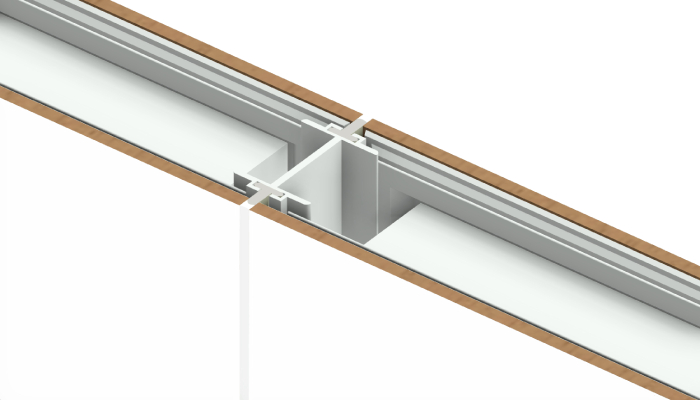 Cleanroom ceiling grid profile mockup with threaded suspension and dimensional markings