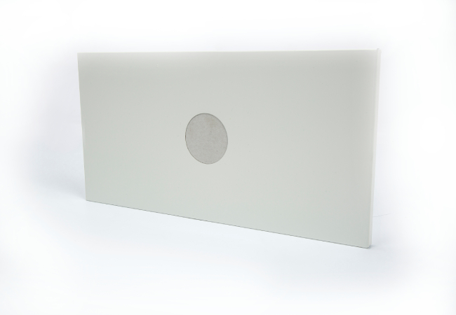Real cleanroom ceiling panel prepared for access hatch or service penetration coordination