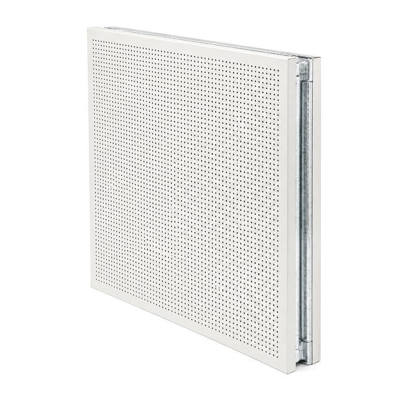 Insulated sound-absorbing cleanroom panel - perspective view of perforated facing and edge