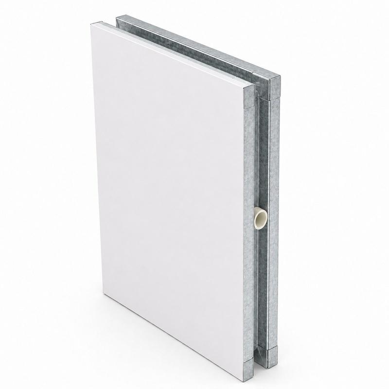 Duct cleanroom panel - perspective view with galvanized framing and insulation core